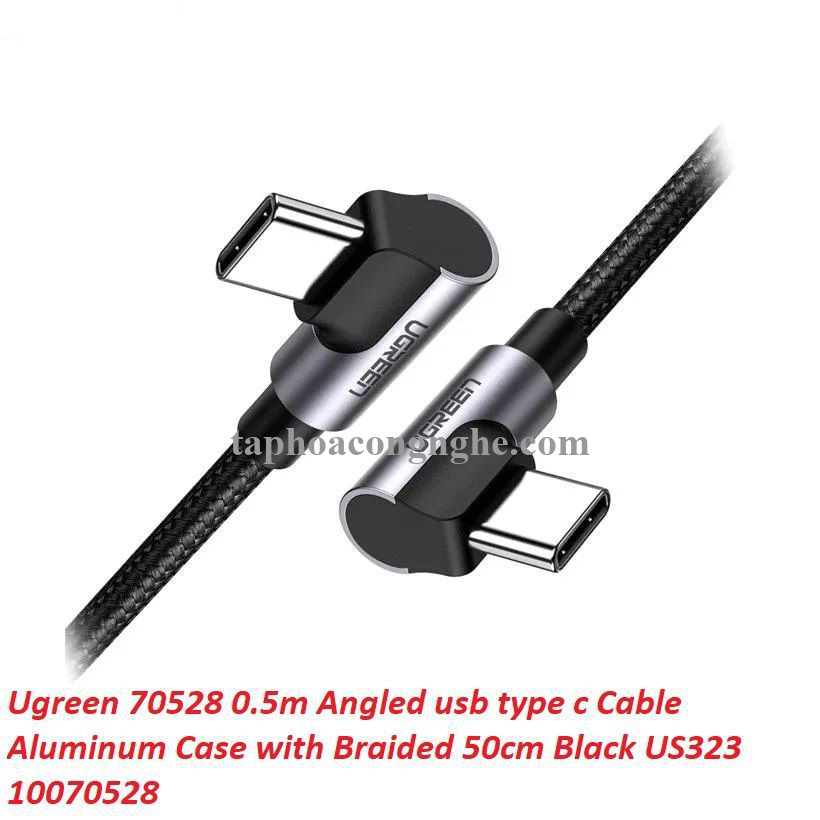 Ugreen 70528 0.5M PD 3A 20v 60W 2 đầu bẻ góc 90 độ cáp USB type C ra USB type C đầu nhôm mạ nickel chống nhiễu US323 30070528